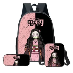 3Pcs Kamado Nezuko Demon Slayer zaini Set per ragazze Anime School Bag adolescente studente tela Laptop zaino donna zaino