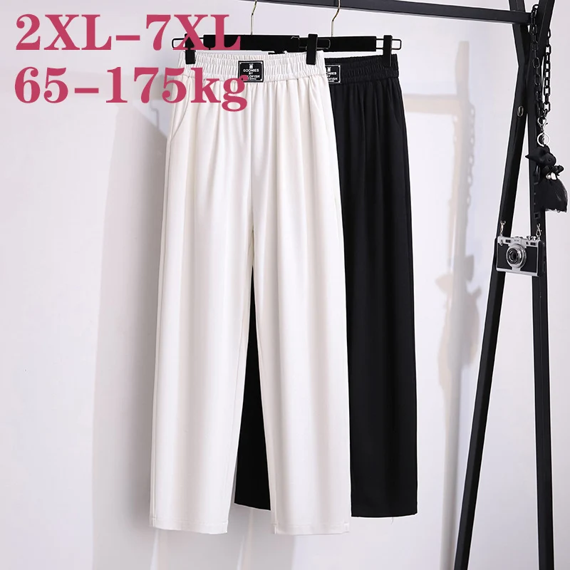 Ropa de mujer de talla grande de 100/150kg, pantalones Harlan de verano 2023, pantalones informales finos de cintura alta, pantalones cortos sueltos Tencel