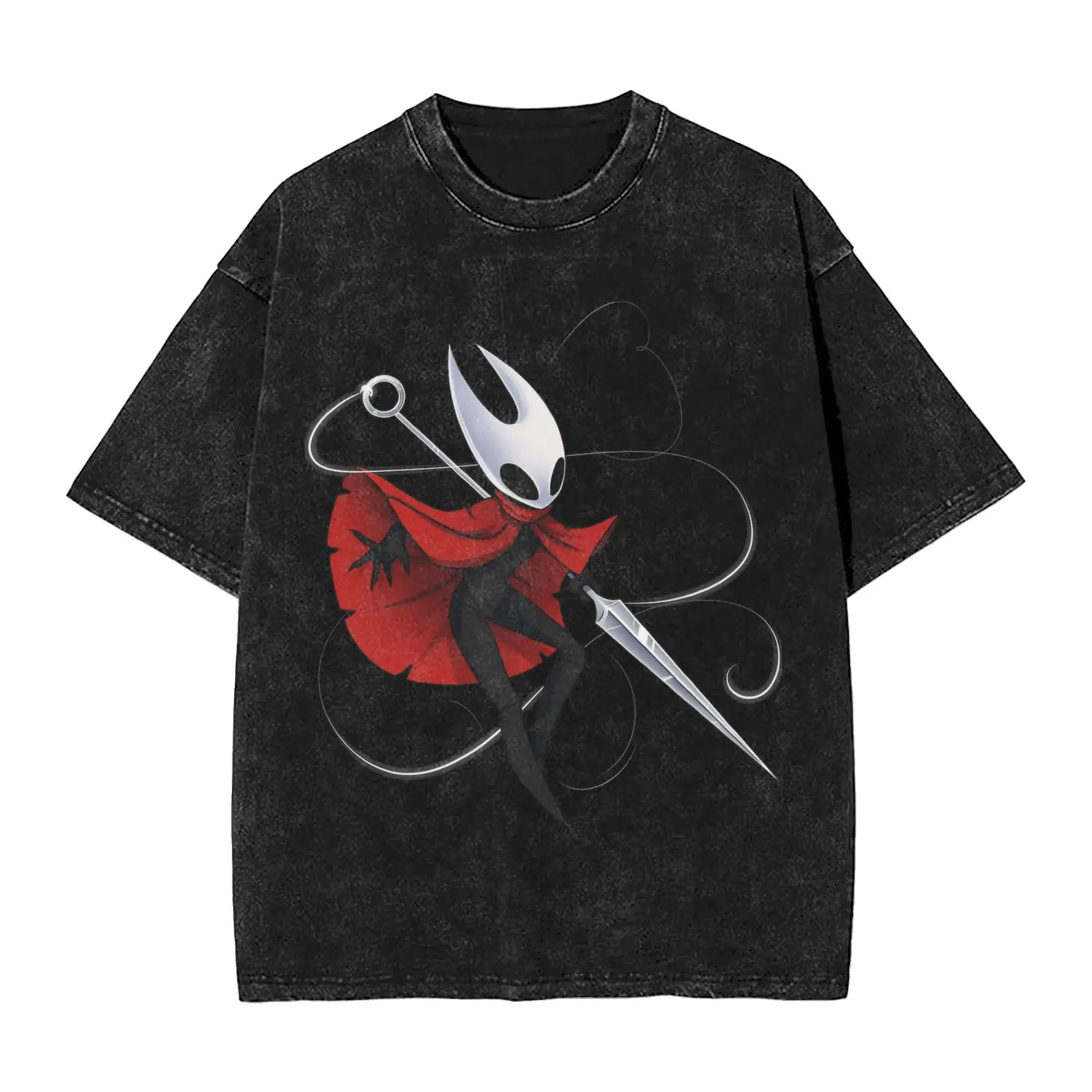 Washed T Shirt Hollow Knight Silksong Hornet Hip Hop Fashion T-Shirts Oversize Streetwear Short Sleeve Printed Tops Tees for Men