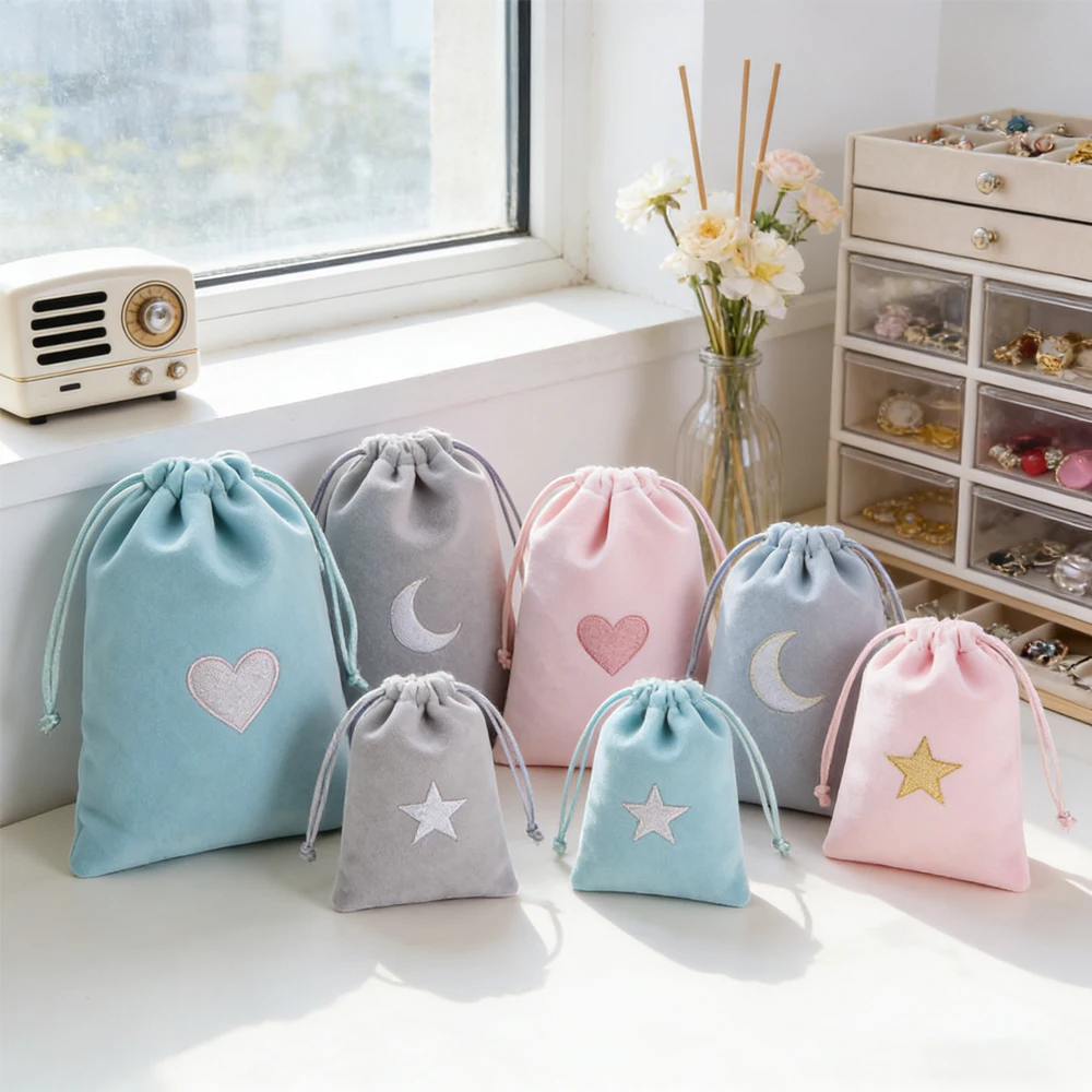 

50pack 9x12cm Custom Logo Thick Drawstring Bag Cotton Canvas Velvet Jewelry Watch Gift Bags Perfume Makeup Travel Organizer Sack