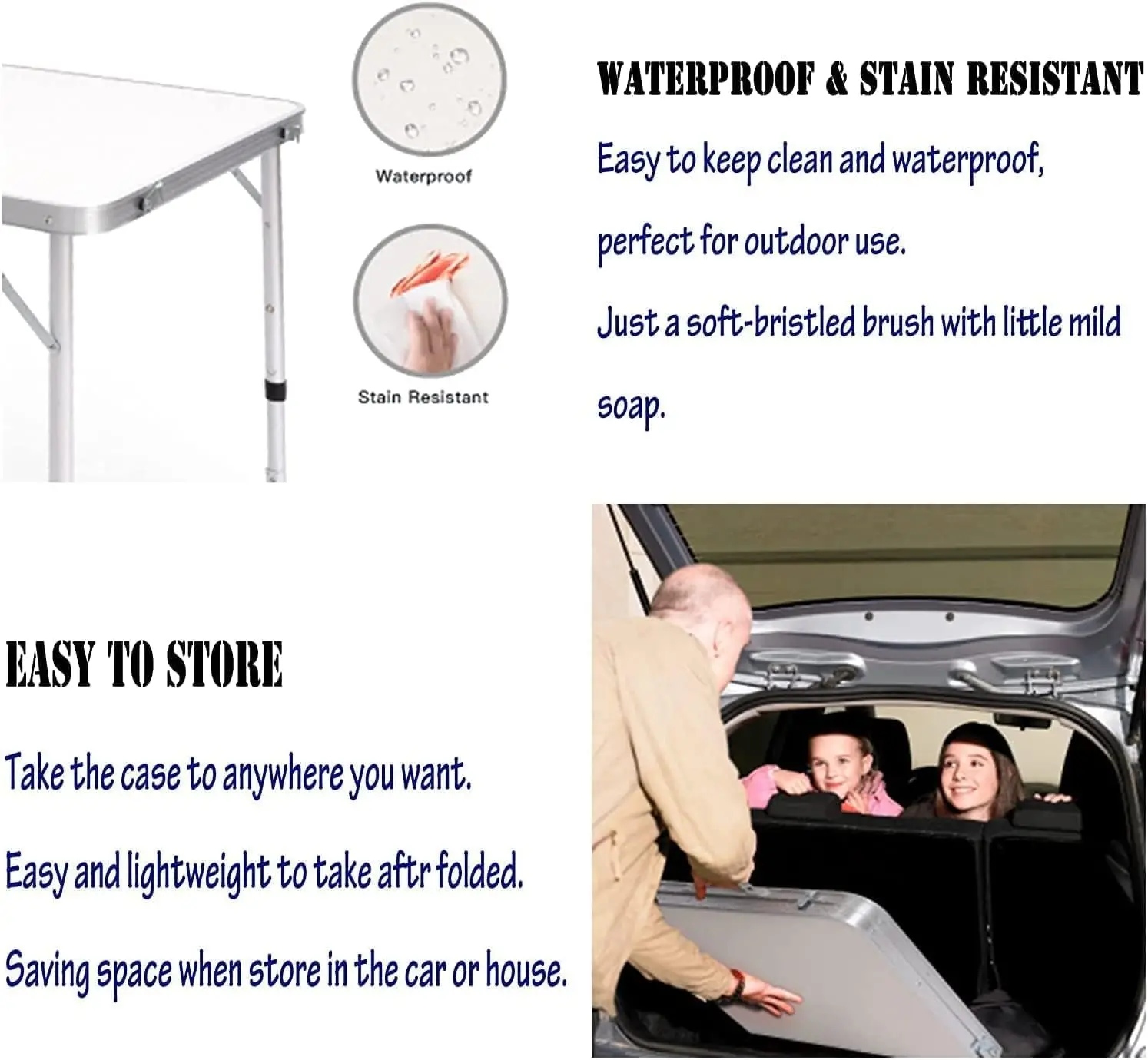 EFAN Mesa de caballete emergente de 4 pies, mesa plegable rectangular de aluminio para acampar, portátil, ajustable, para jardín, pícnic al aire