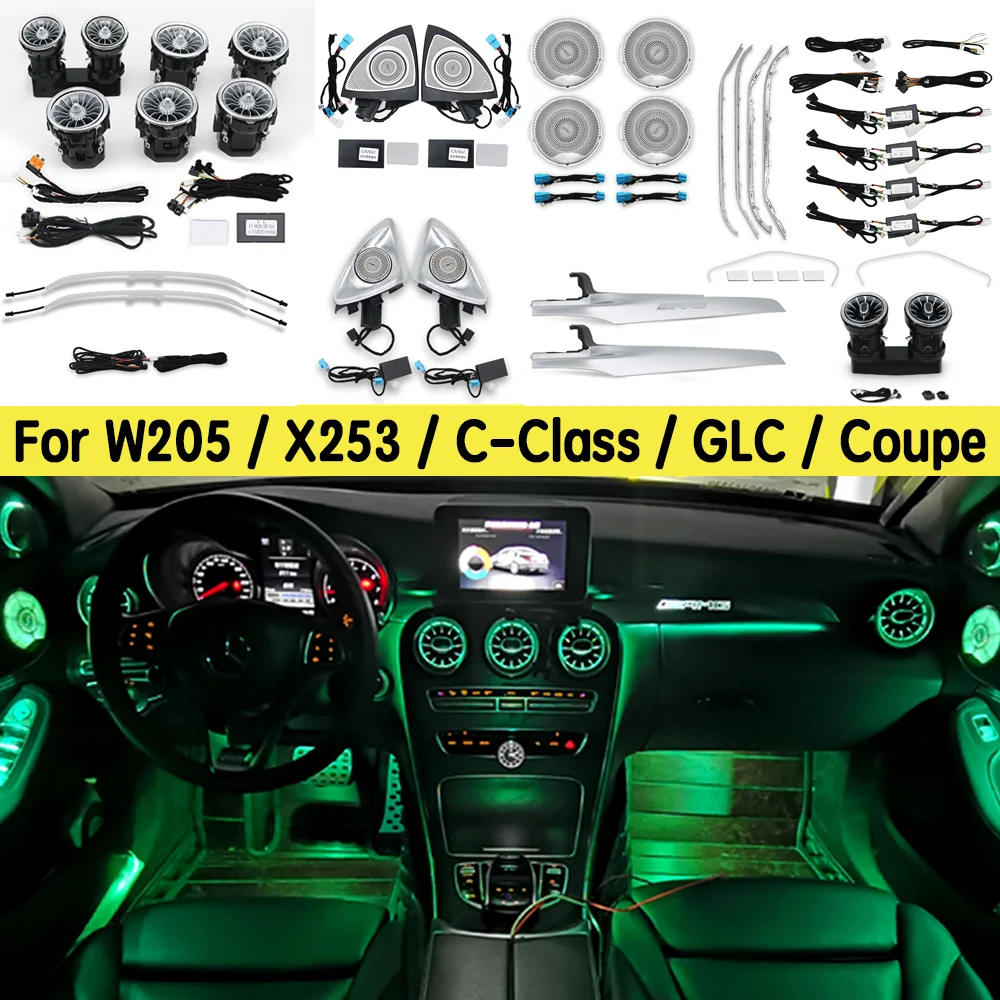 

For Mercedes Benz W205 C-Class Turbine Air Vents Led Door Copilot Seat Ambient Lights 4D Rotary Tweeter Speaker Car Accessories