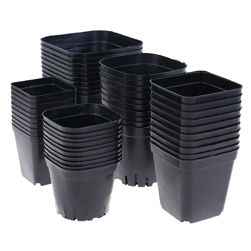 10pc Black Flower Pots Plastic Pots Small Square Pots for Succulent plants