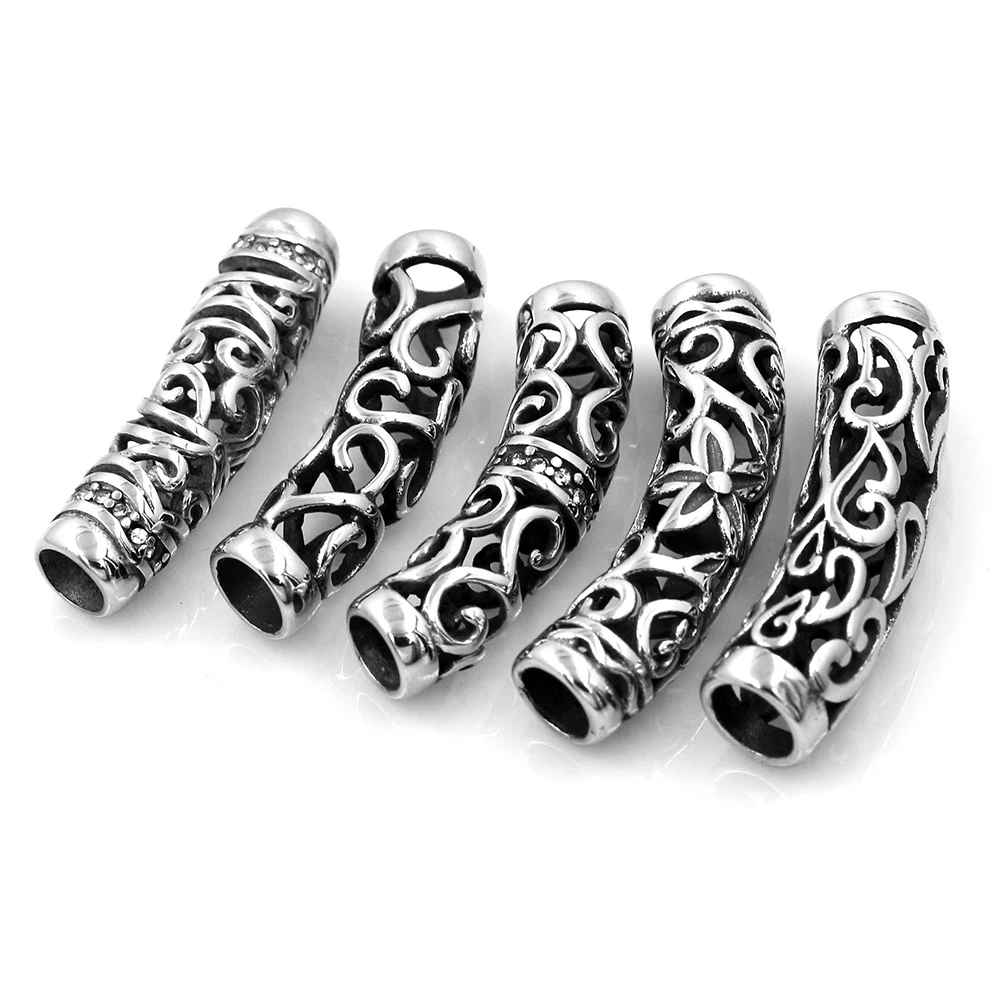 2pcs 6mm Hole Stainless Steel Hollow Follower Tube Hair Beads Slider Charm DIY Leather Cord Bracelet Making Jewelry Accessories