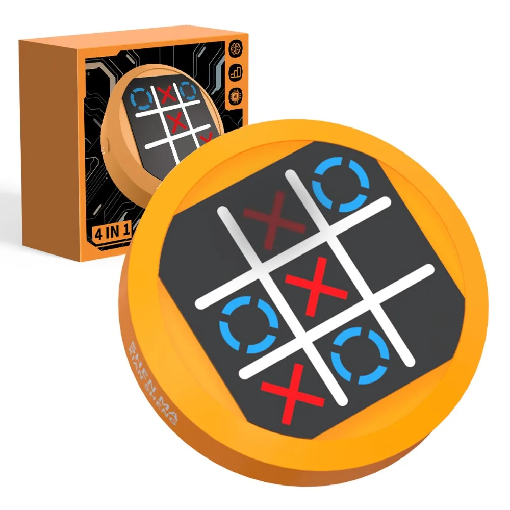 

4-в-1 игра Tic Tac Toe, портативная электронная доска Монтессори для роста памяти, обучающая настольная игра для мышления, шахматная игра