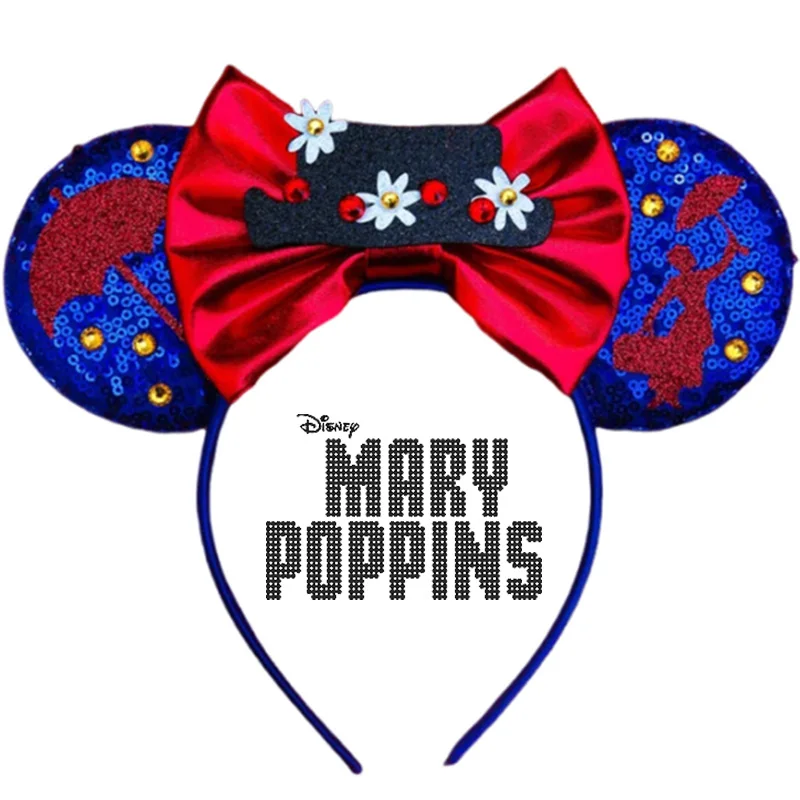 Disney-Diadema de Mickey Mouse y Mary Poppins para adultos y niñas, diademas de fiesta, lazos de lentejuelas, paraguas, accesorios para el cabello, regalo