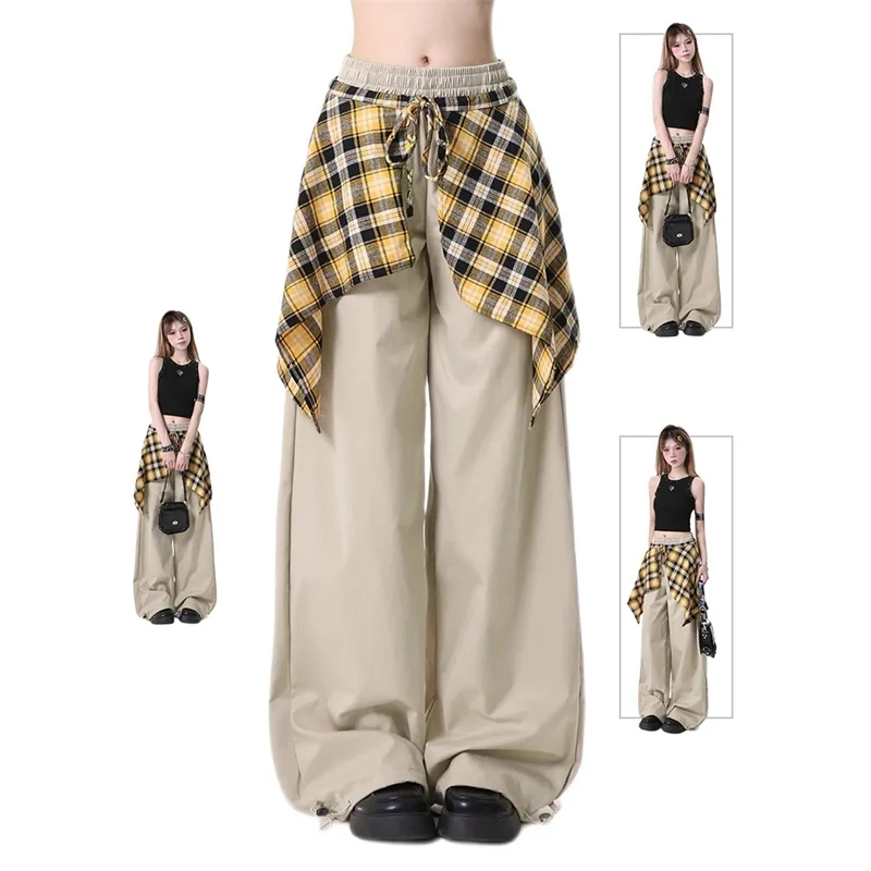 Women Hip Hop Dance Trousers Y2k Pants Cargo Sweatpants With Stylish Skirt Hem Design Casual Loose Streetwear Baggy Pants