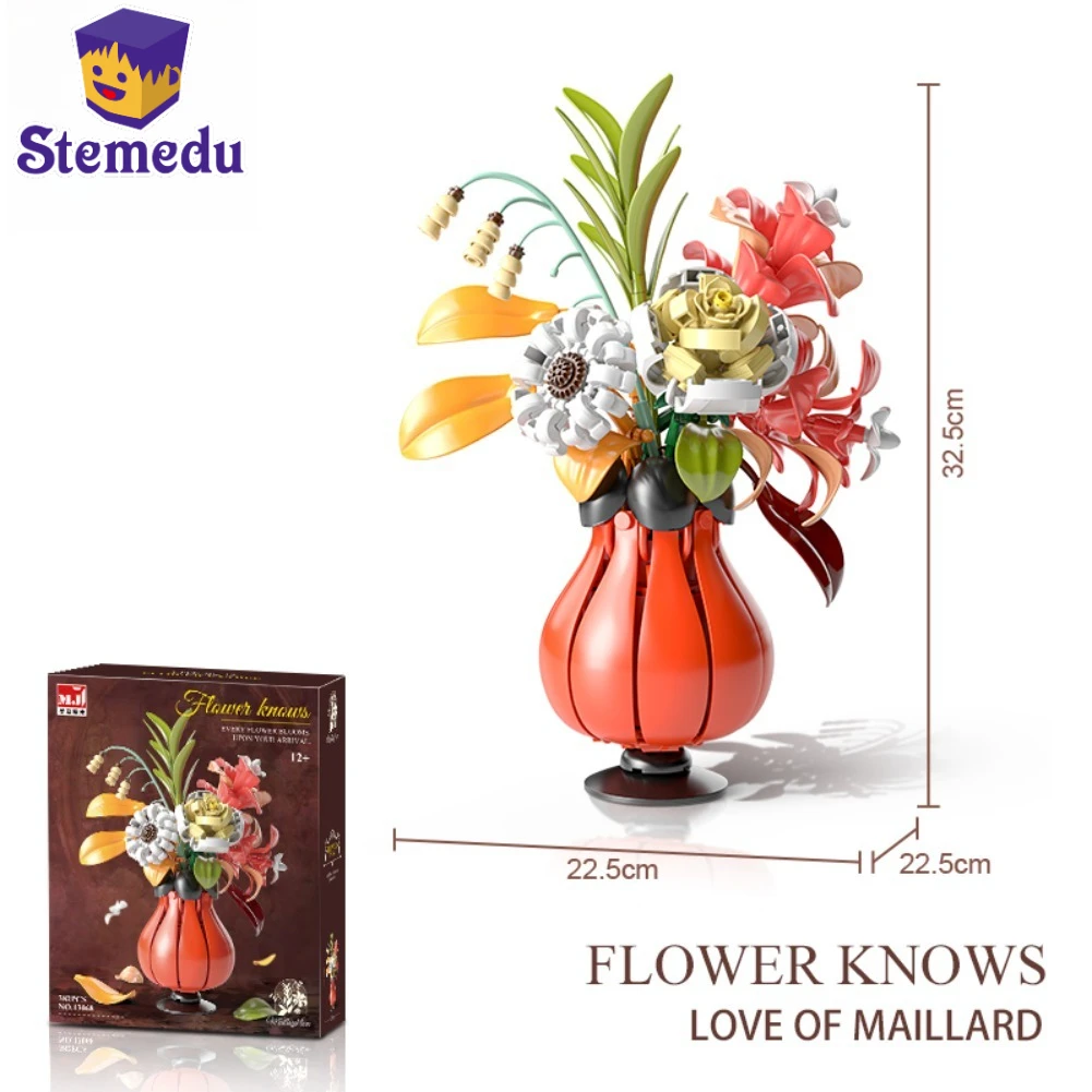

382PCS Artistic Bouquet Building Blocks Flower With Vase Model Bricks Desktop Decoration DIY Toys For Children Holiday Gifts