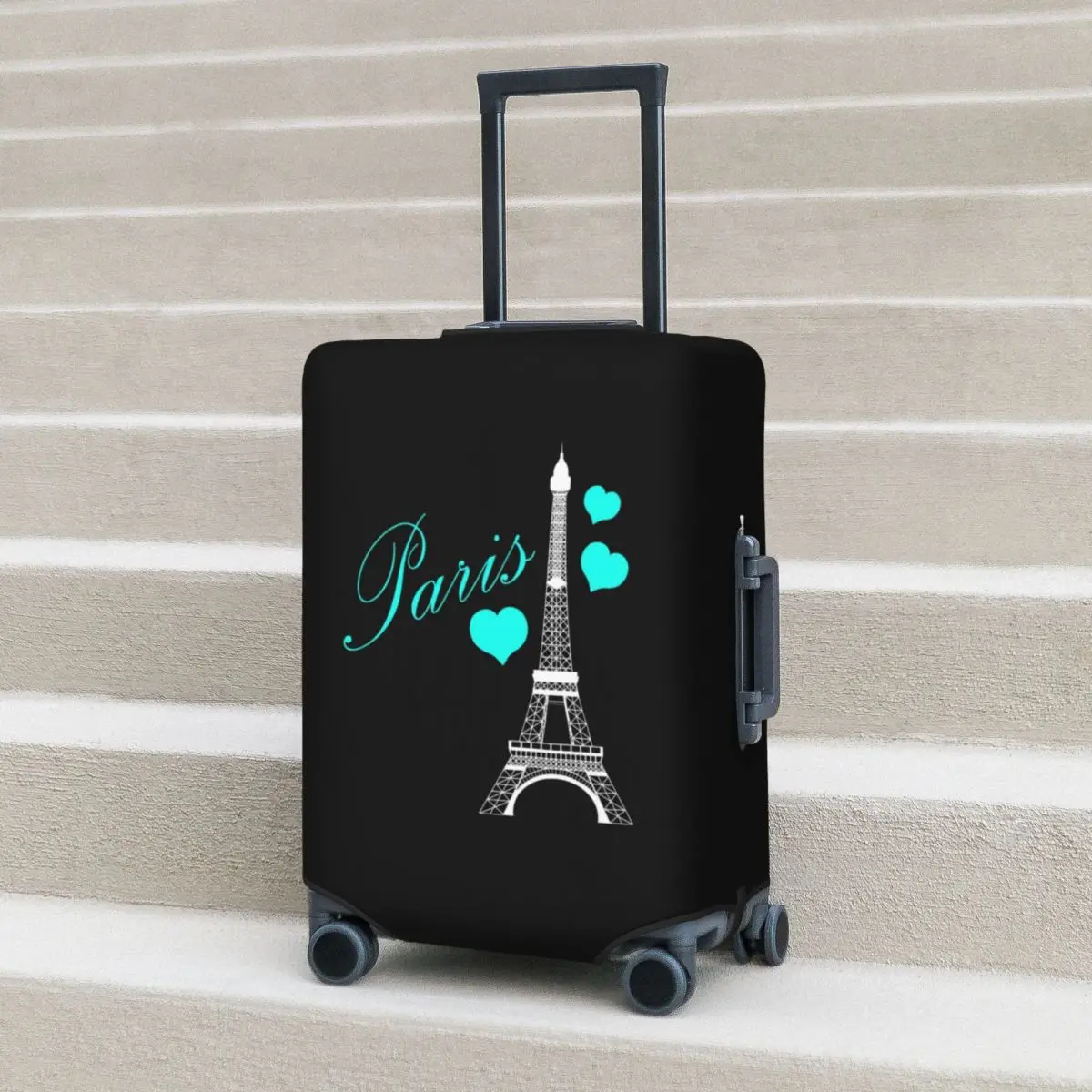 Eiffel Tower Paris Suitcase Cover Illustration France Teal Black Business Vacation Practical Luggage Supplies Protector