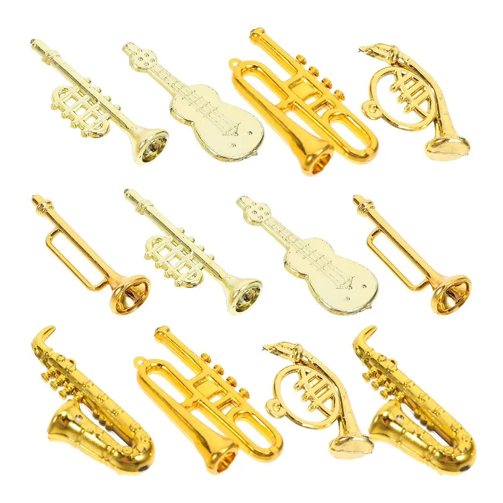 

48 Pcs Small Musical Instrument Pendant Miniature Ornaments Plastic Trumpet Toy Clarinet Decoration Christmas Violin Keychain