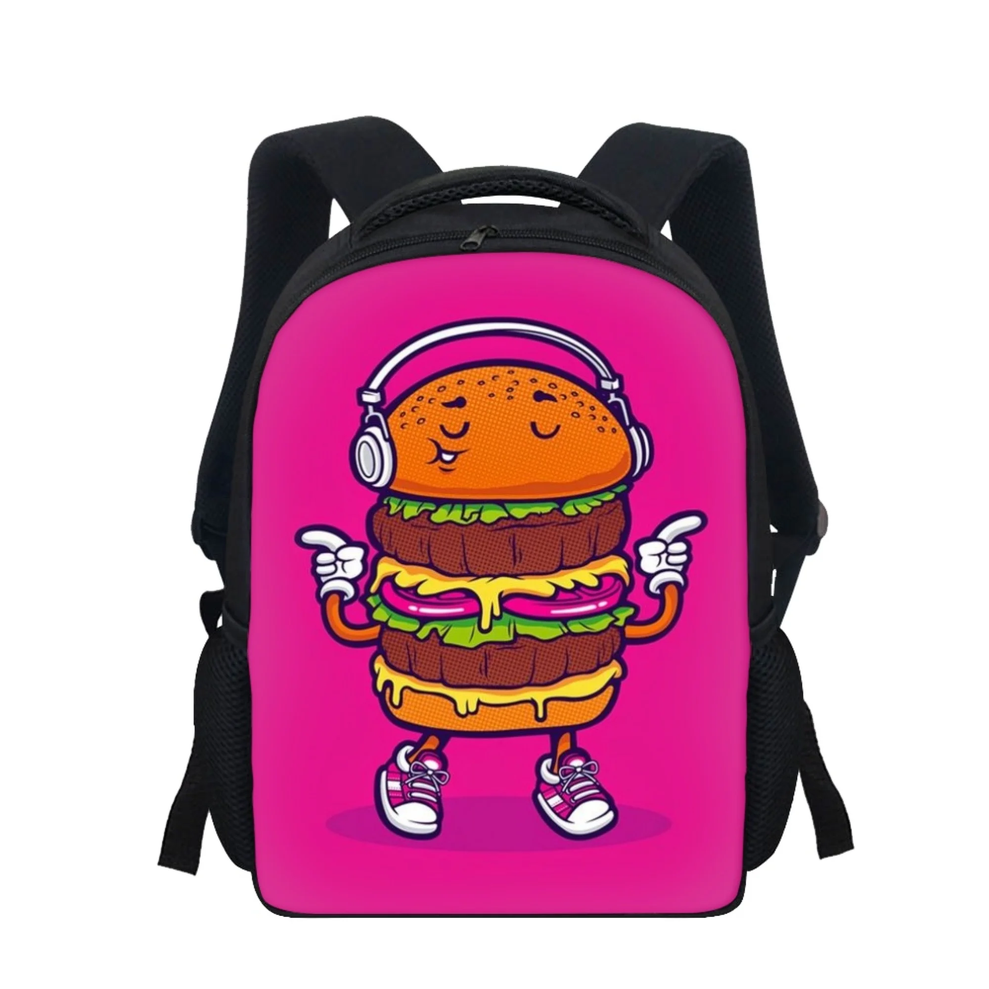 3D Impresso Hamburger Schoolbag para criança, Cartoon Surprise Gift, Design personalizado, Cool Boy Fashion, Mochila Graffiti