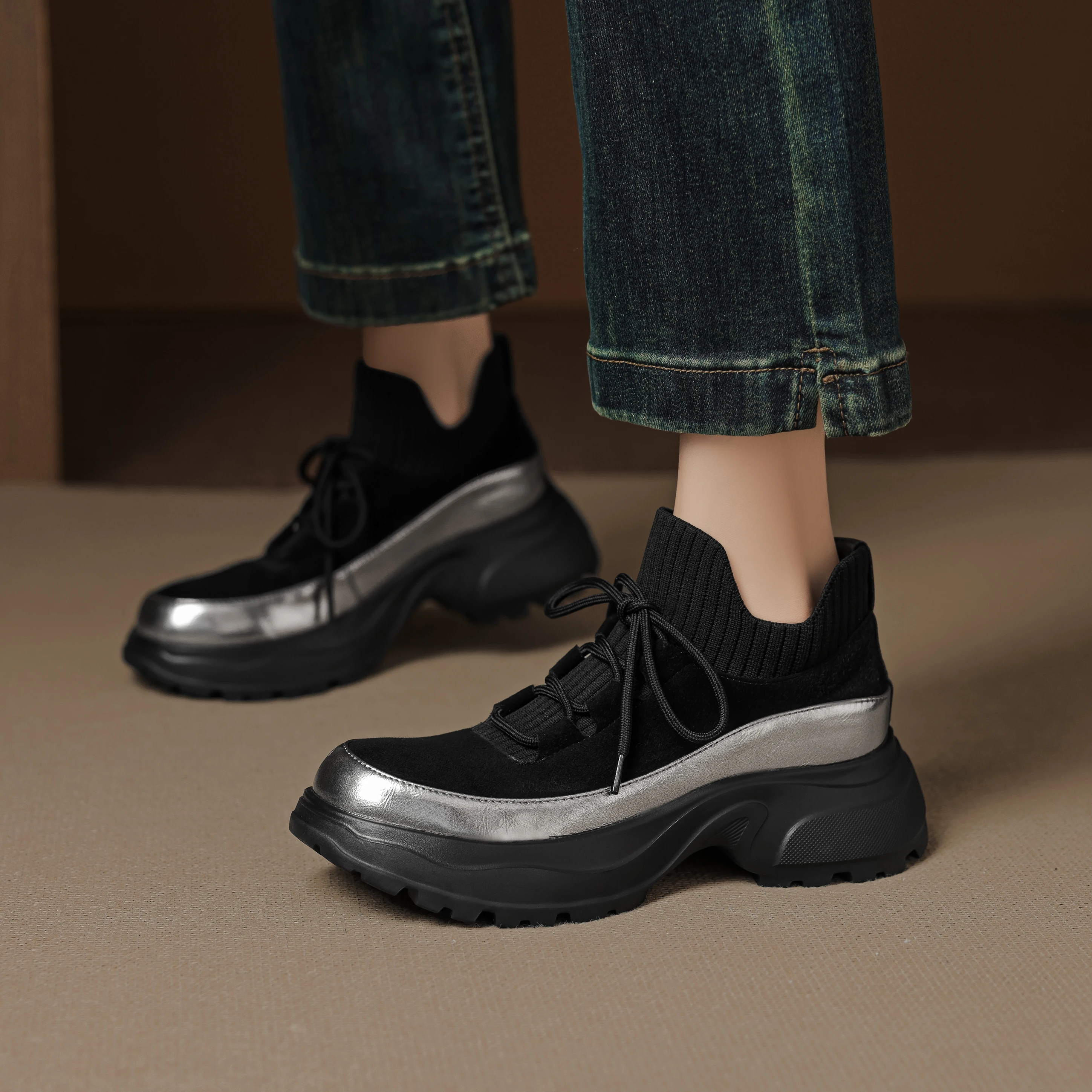 Genuine Leather  Woman Flat Platform Sneakers Womans Casual Shoes Chunky winter Sneaker Loafers Trainers Zapatos Mujer
