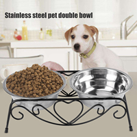 ZK30 Stainless Steel Double Dog Cat Food Water Bowls Feeder Dishes Shelf Stand