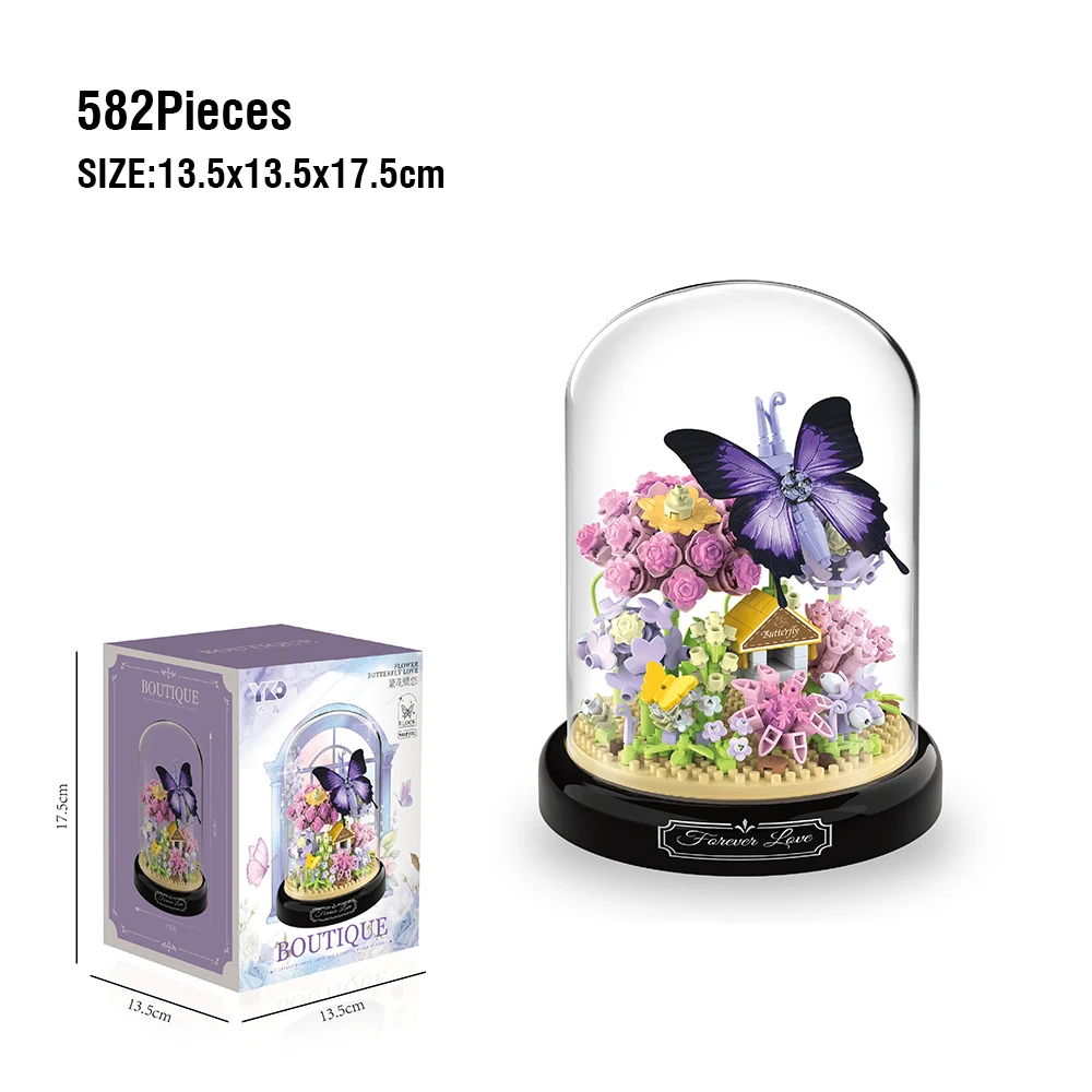 Insect Bloem Bouwstenen Set Bee Vlinder Plant Ingemaakte Model Bricks Set met Stofkap DIY Speelgoed voor Kinderen Kerstcadeaus