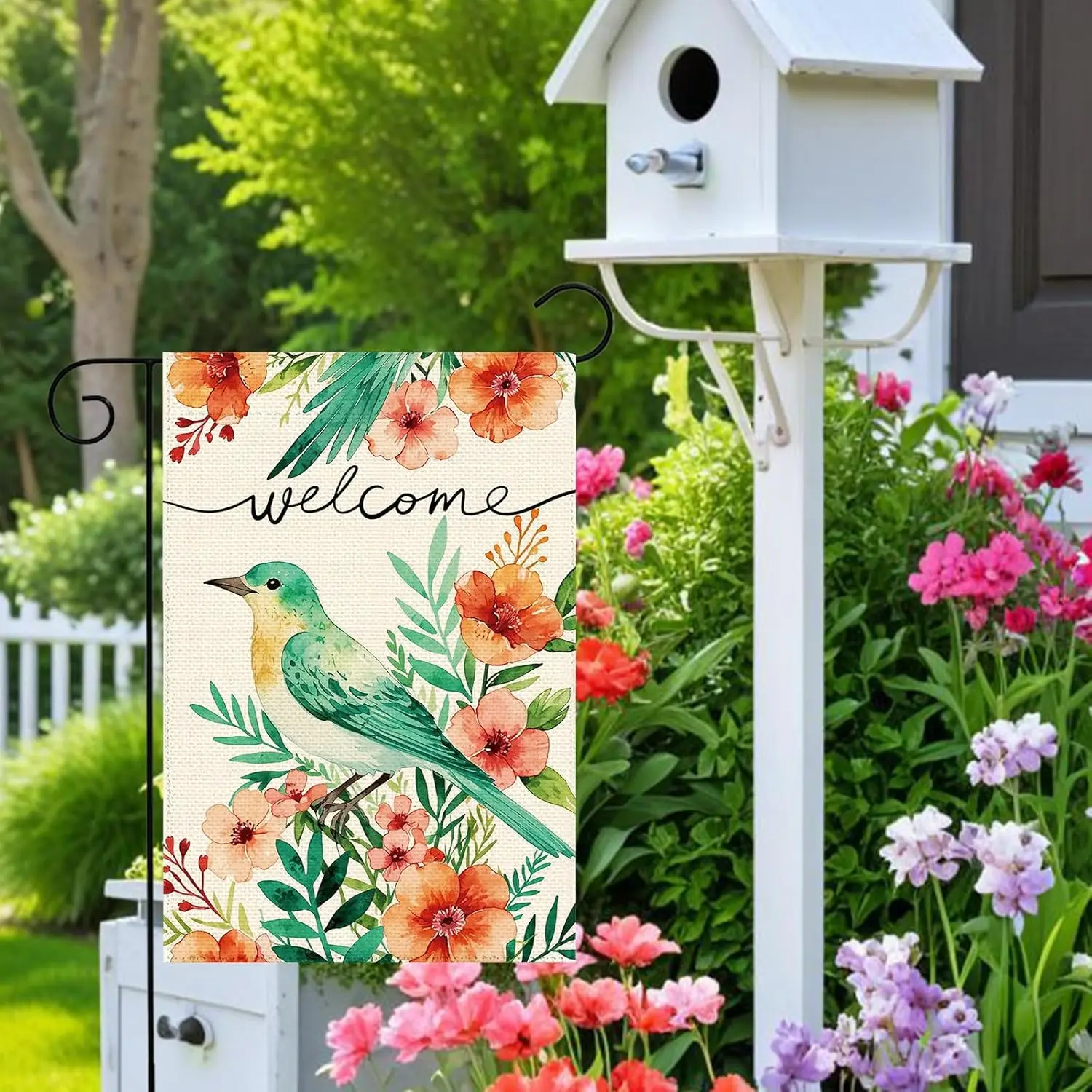 Spring Summer Bird Floral Garden Flag 12 x 18 Inch Double Sided Vertical, Outside Seasonal Flower Burlap Small Welcome Flags yyi
