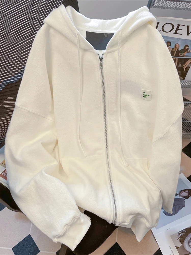 

Off Loose Fit Hoodie Jaet Women's White Simple Casual Autumn Winter Couple's Wear Comfortable Sweatirt Coat