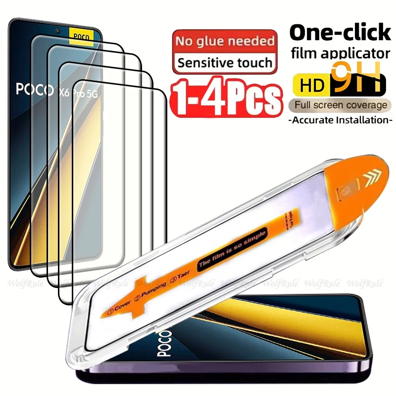 1-4 Stück für Poco X6 Pro Glas Xiaomi Poco X6 Pro Gehärtetes Glas Vollflächiger Klebeschutz Staubfreier Displayschutz Poco X6 Pro