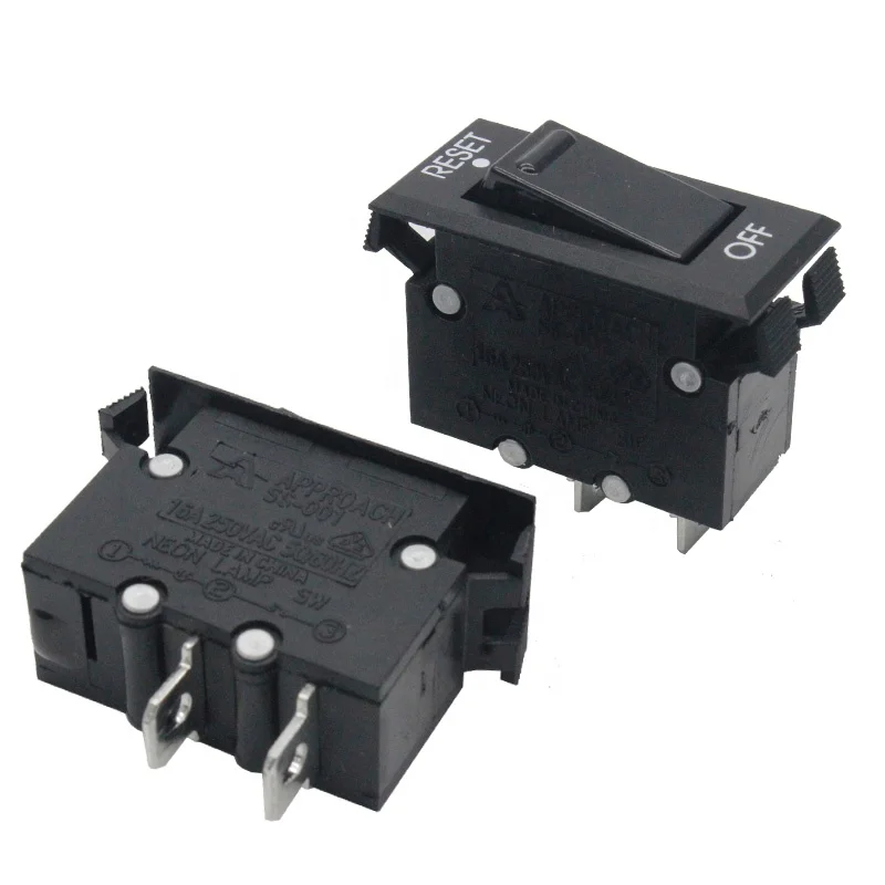 Approach ss-001  black 10A rocker switch overload current protector trip free circuit breaker（1 Pack）