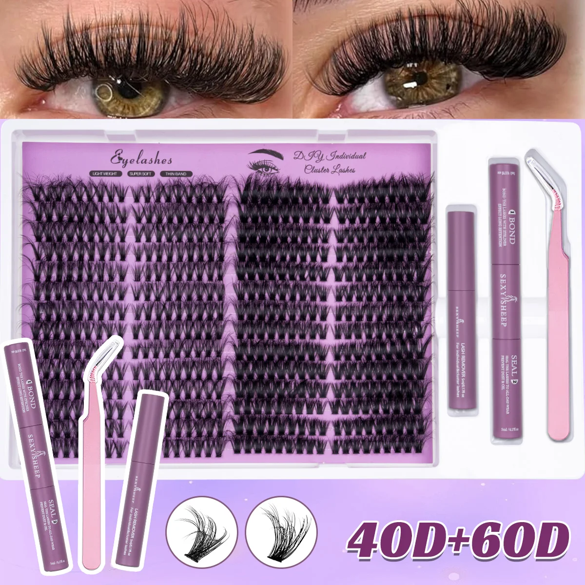DIY Wimpern-Cluster-Set, Wispy-Wimpernverlängerungen, Natürliches Volumen, Einzelwimpern-Set mit Kleber, Fixiermittel, Entferner und Pinzette – Detail 12