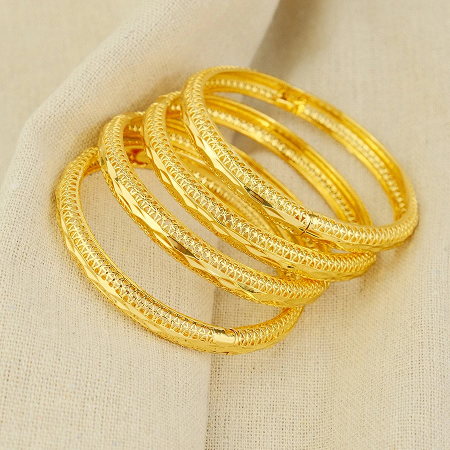 Dubai Women\'s Line Gold Plated Indian African Hard Bracelet Charming Wedding Ethiopia Arab Handmade Jewelry Luxury