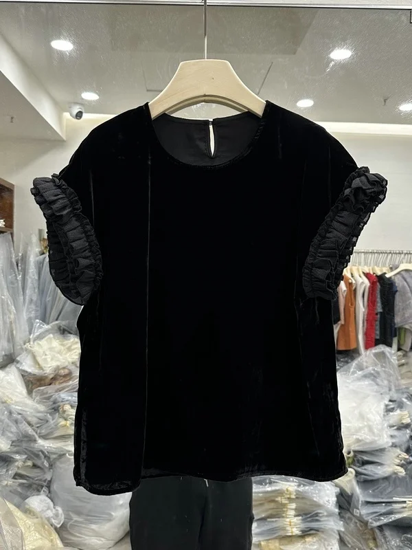 

Gold Velvet Loose Sleeveless round Neck T-Shirt Women's Spring New Style Comfortable Breathable Short Sleeve Casual Shirt