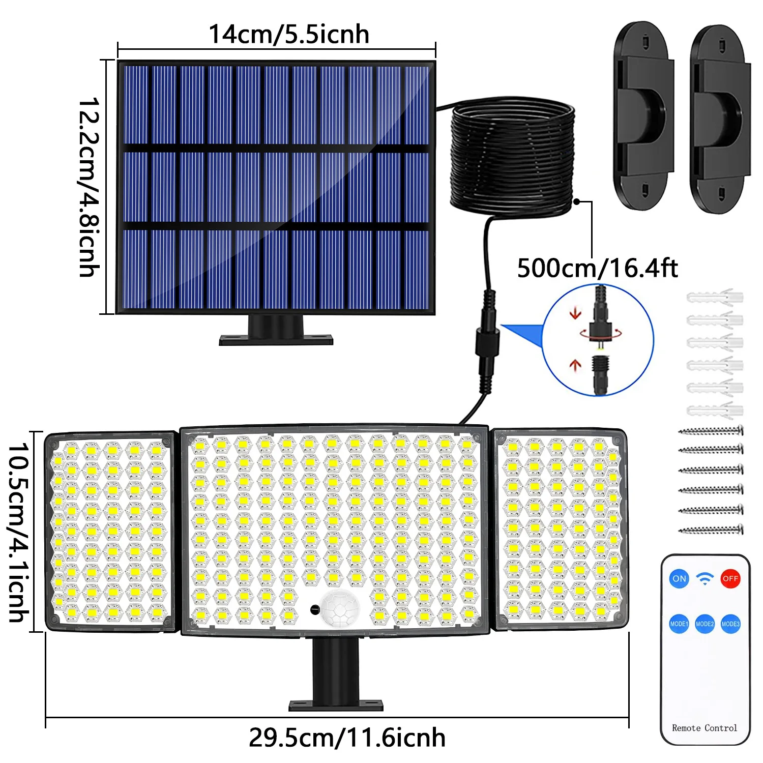 Solar 234LED Lights with Motion Sensor Super Bright Garden Lamp Outdoor Lighting Villa Waterproof Garden Security Wall Lamp