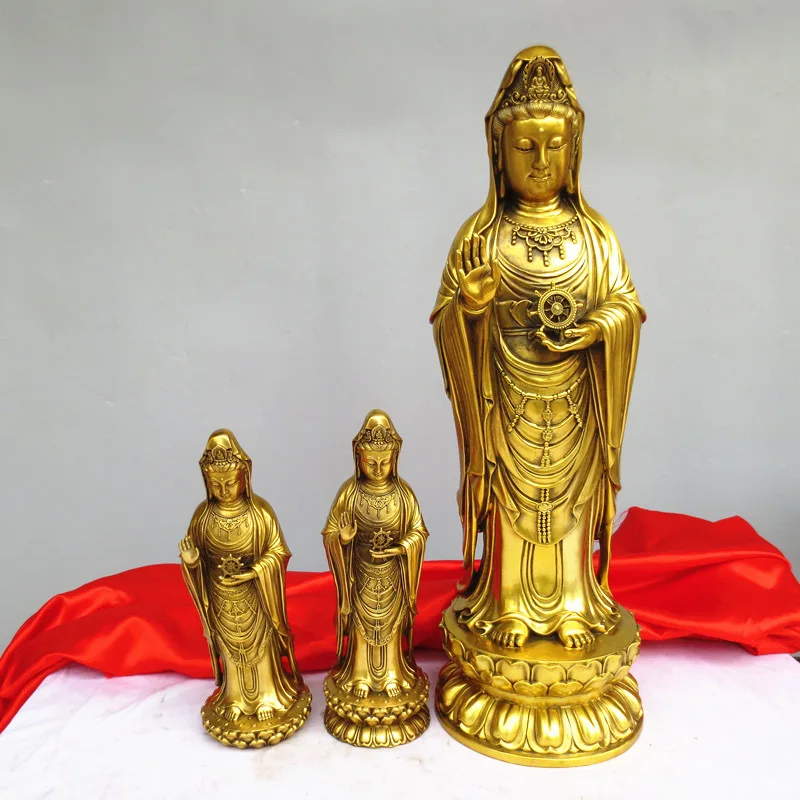 29cm HOME Family Altar Worship Safe healthy Lucky Efficacious protection Goddess Guanyin buddha image COPPER statue 50% OFF