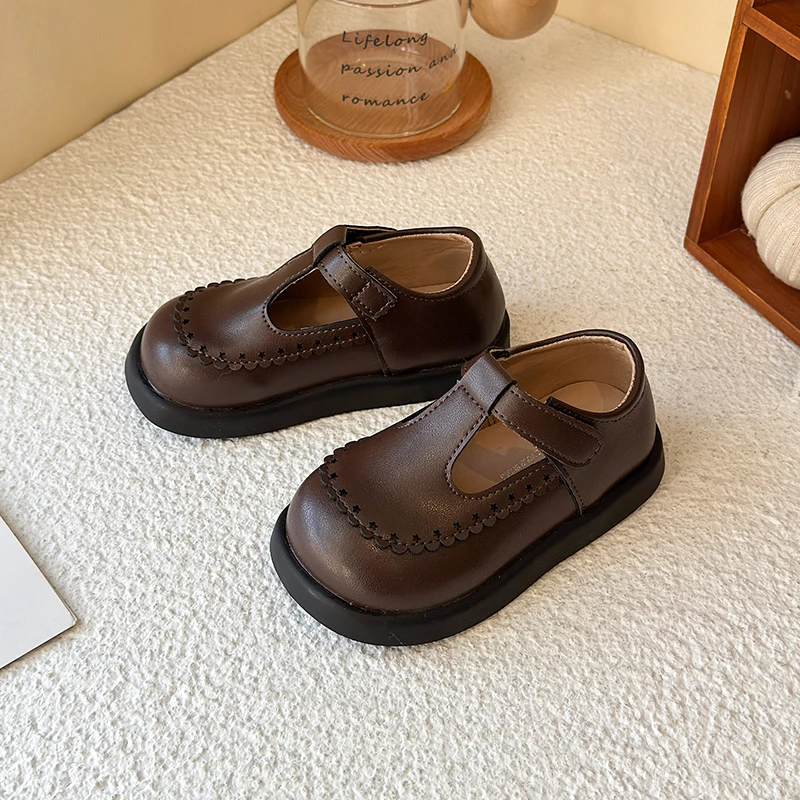 

Ретро-туфли для девочек, школьные, весенне-осенние, с Т-образным ремешком, кожаные, нескользящие, для выступлений, в стиле Мэри Джейн