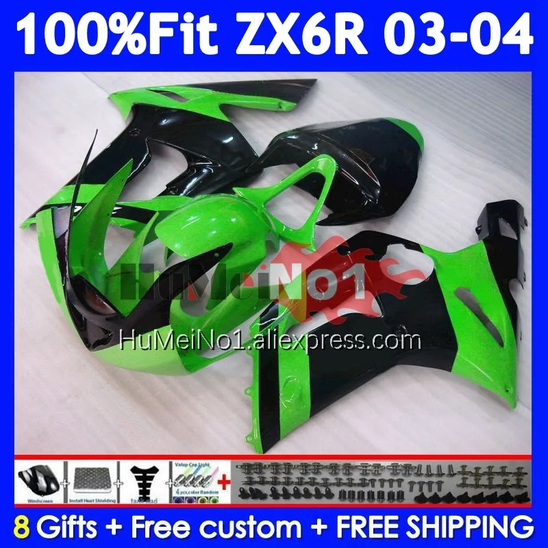 Injection Body For KAWASAKI green stock NINJA ZX 6R 600 636 6 R ZX600 205No.103 ZX-6R ZX636 ZX6R 03 04 ZX-636 2003 2004 Fairings