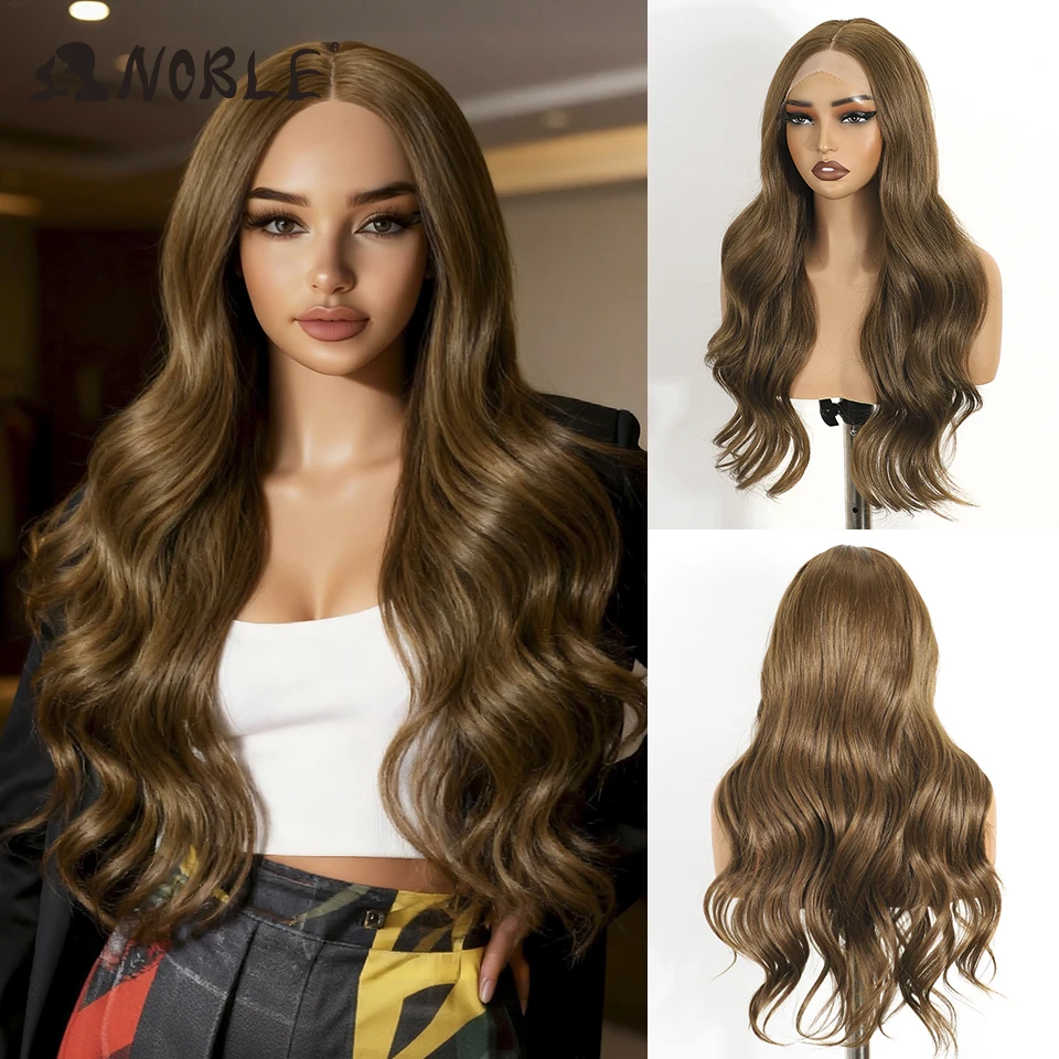 

Noble Synthetic Lace Front Wigs For Women 26 Inch Long Wavy Wig Mixed Brown Wig Highlight Lace Wig Cosplay Lace Front Wigs