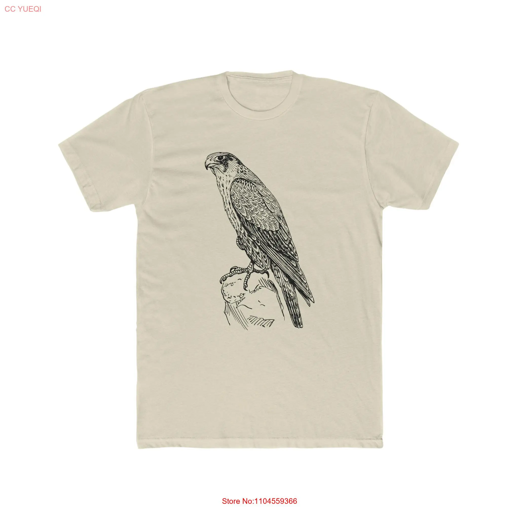 Falcon T Shirt Men's Cotton Crew Line Art Drawing Beautiful Hand Drawn Falconer for long or short sleeves