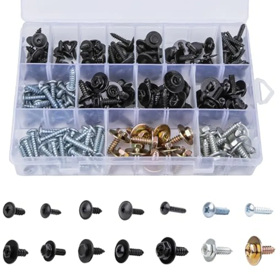 

160 PCS 14 Sizes Metal Car Screw Body Bumper Hood Retainer Clips with Phillips Round Head Self Tapping Screw Assortment Kit, Au