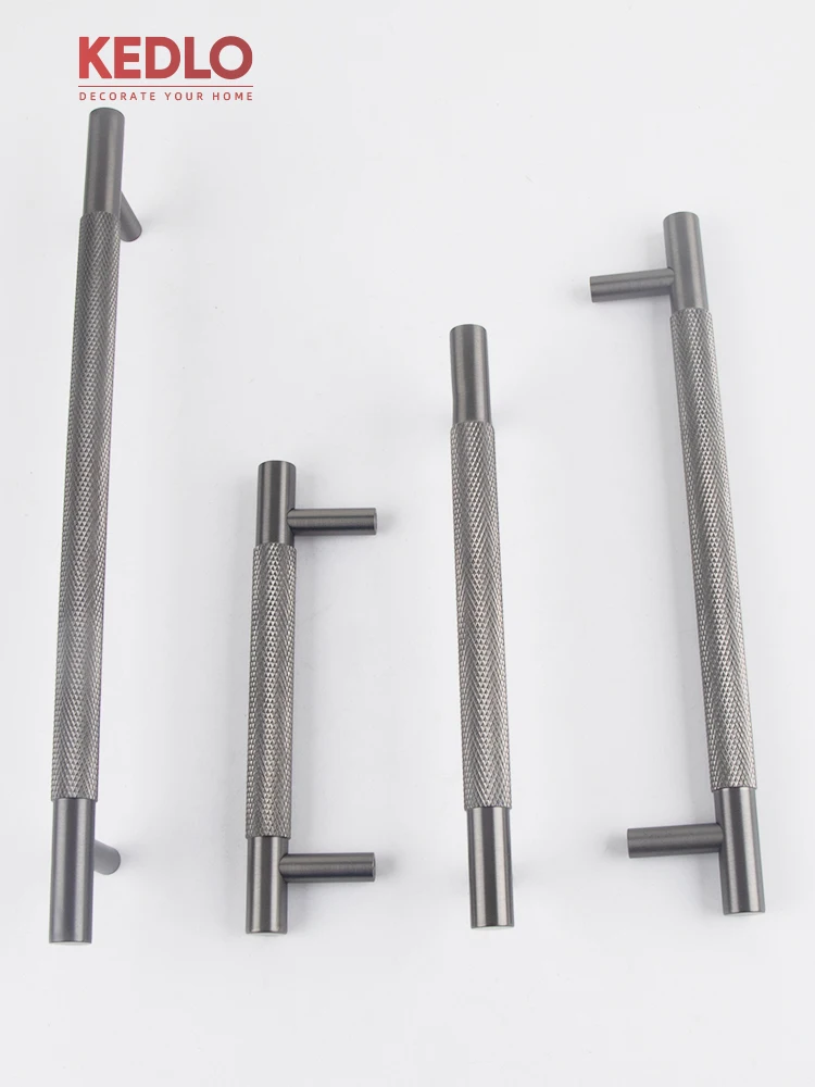 KEDLO Massiver Messinggriff im Luxus-Look mit Rändelung, Gunmetal-Finish, für Schrank, Garderobe, Küche und Schubladen – Detail 6