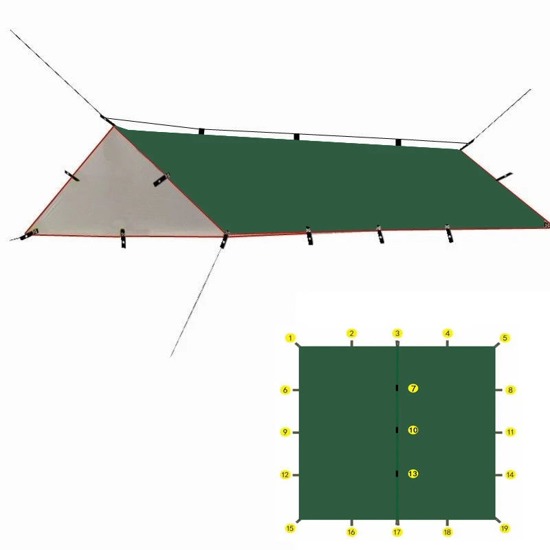 19 Point Suspension Waterproof Canvas DIY Canvas Multifunctional Shelter 3x4 4x4 Rainfly Backpack Hiking