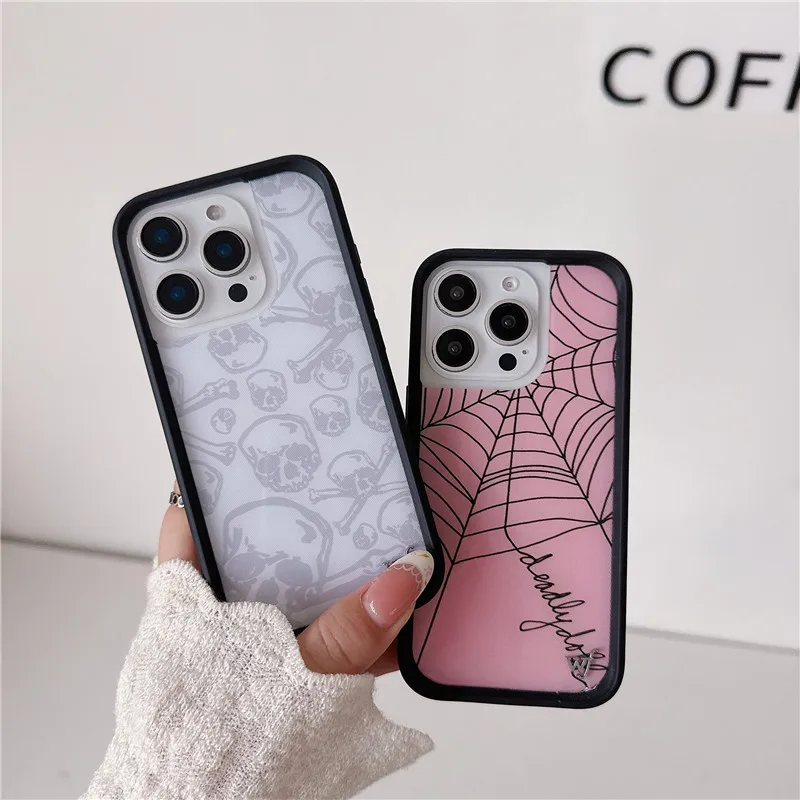 حافظة لهاتف آيفون 16 15 14 13 12 Pro Max Plus Nessa Barrett Camo Skull WF Spider Web Punk Cover Funda