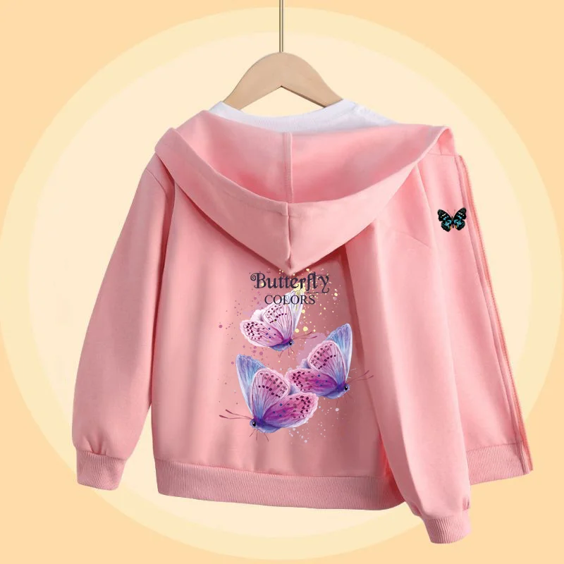 2025 Schmetterling süßer Mantel für Mädchen Herbst Langarm Hoodie Mode bedrucktes Sweatshirt Kinder 5-14T