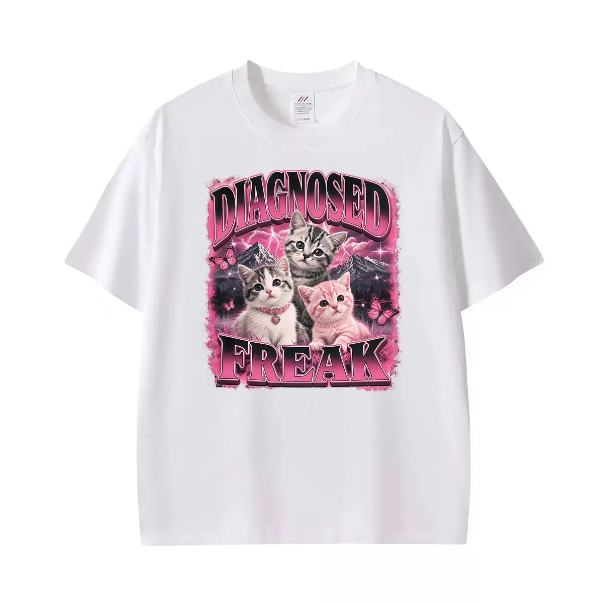 Diagnosed Freak Meme Funny Cat Printed T Shirts Men Women Fashion Classic Short Sleeve T-shirts O-Neck T Shirt Streetwear