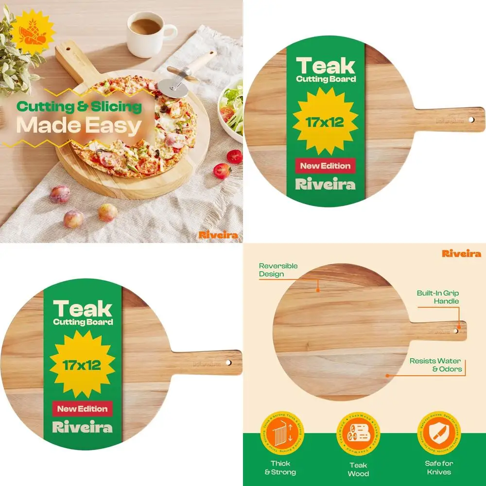 

Elegant Teak Wood Chopping Block: Large Natural Kitchen Cutting Board with Decorative Juice Grooves