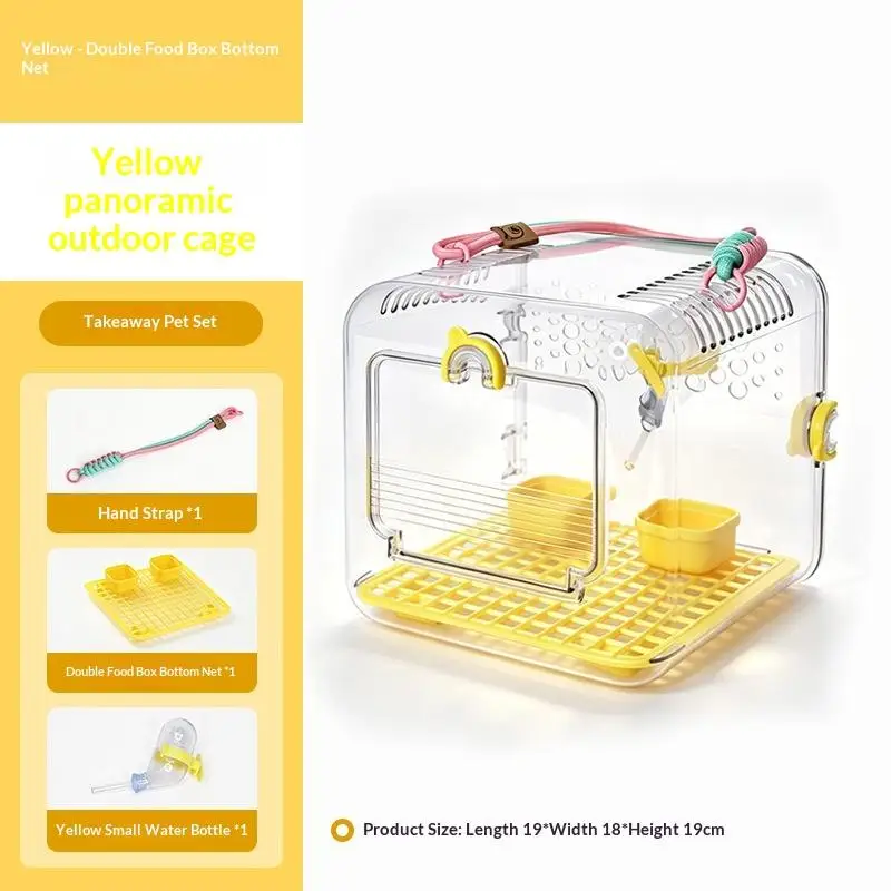 Transparent Portable Small Bird Travel Cage Lightweight Parrot Carrier Cage With Feeding Cups And Water Bottle For Outdoor Walk