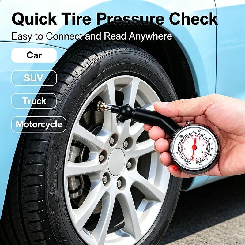 Car Tire Pressure Gauge Stainless Steel Inflation Pressure Gauge High Precision Meter Detector Repair Tools for Mechanical Tires