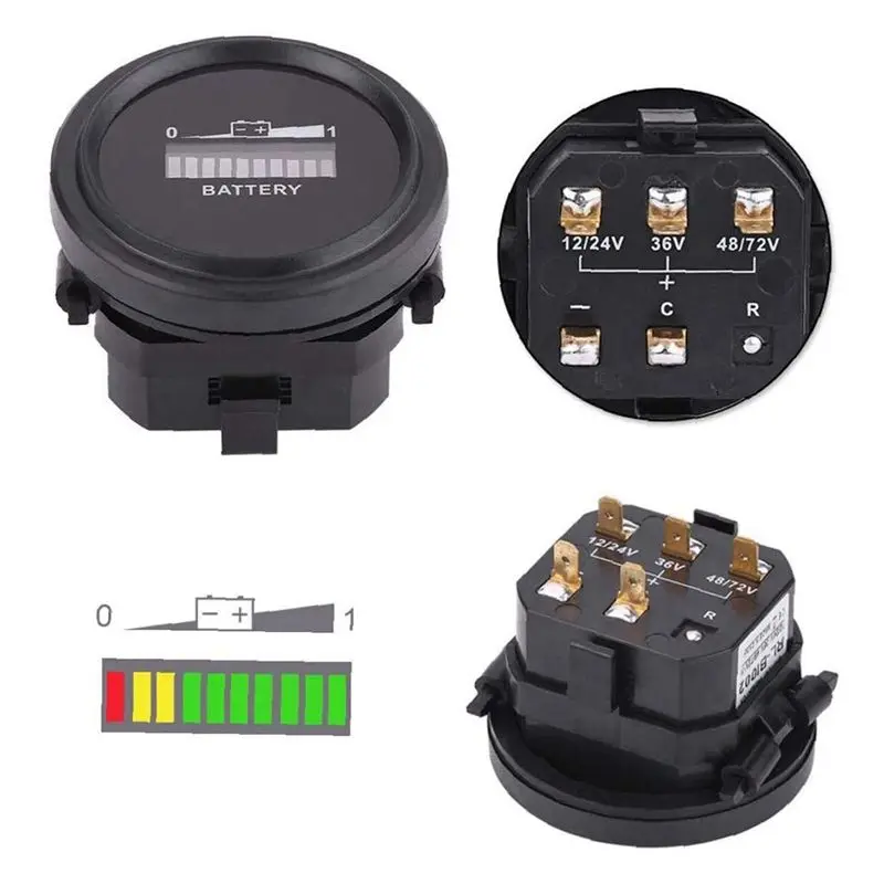 Strange 10X 12V/24V/36V/48V/72V LED Digital Battery Indicator Waterproof Meter Gauge Battery Indicator For Go-Lf Ca-Rt