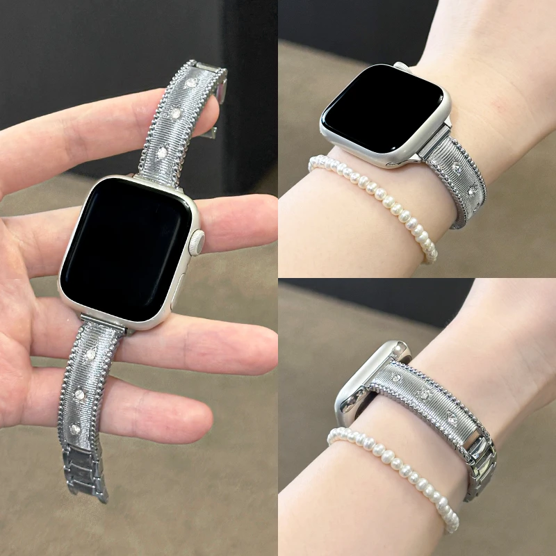 Luxuriöses Diamantband für Apple Watch Serie SE 10, 9, 8, 7, 6, 5, 4, Metallarmband für iWatch-Armband 38 mm, 40, 41 42, 44 45 46 Ultra 49 mm