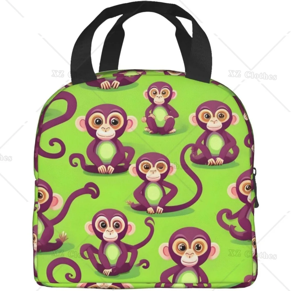 Green Clever Monkey Lunch Bag for Women & Men Adult Insulated Lunch Box, Small Leakproof Cooler Food for Work School