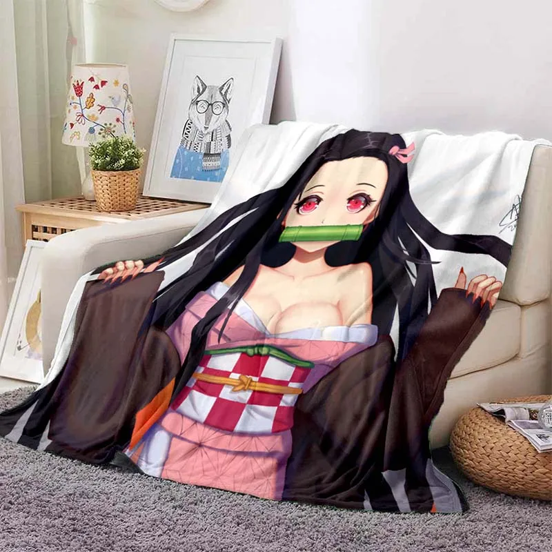 Kamado Nezuko Flannel Demon Slayer Blanket Washable Sofa Cover Hiking Picnic Fashionable Leisure Napping Throw Blankets