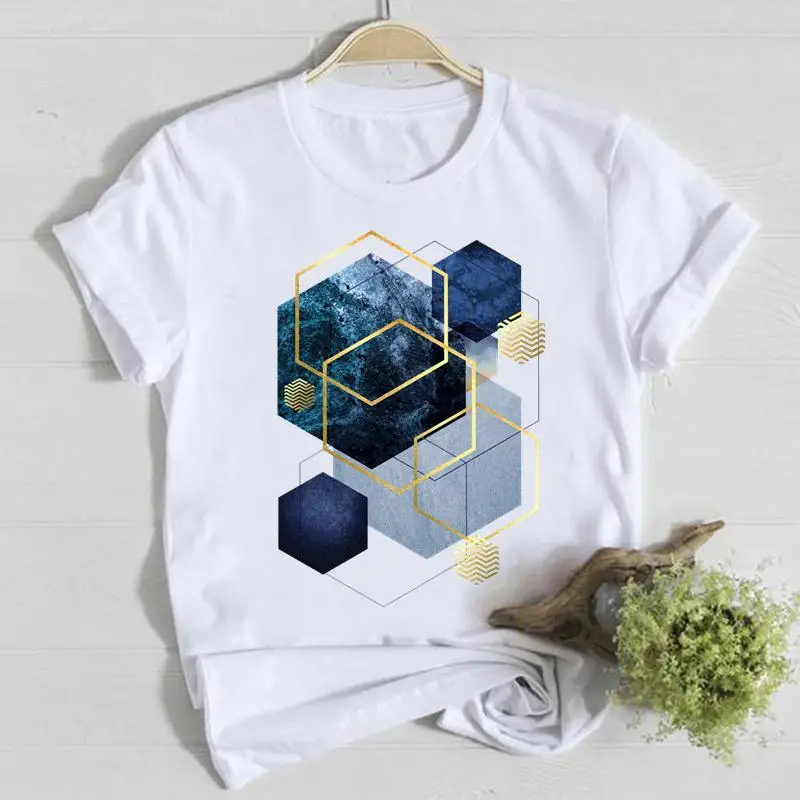 Ubrania modna koszulka Top abstrakcyjne geometryczne 90s koszula pani Tshirt lato kobiet T kobiet z krótkim rękawem Casual graficzne koszulki