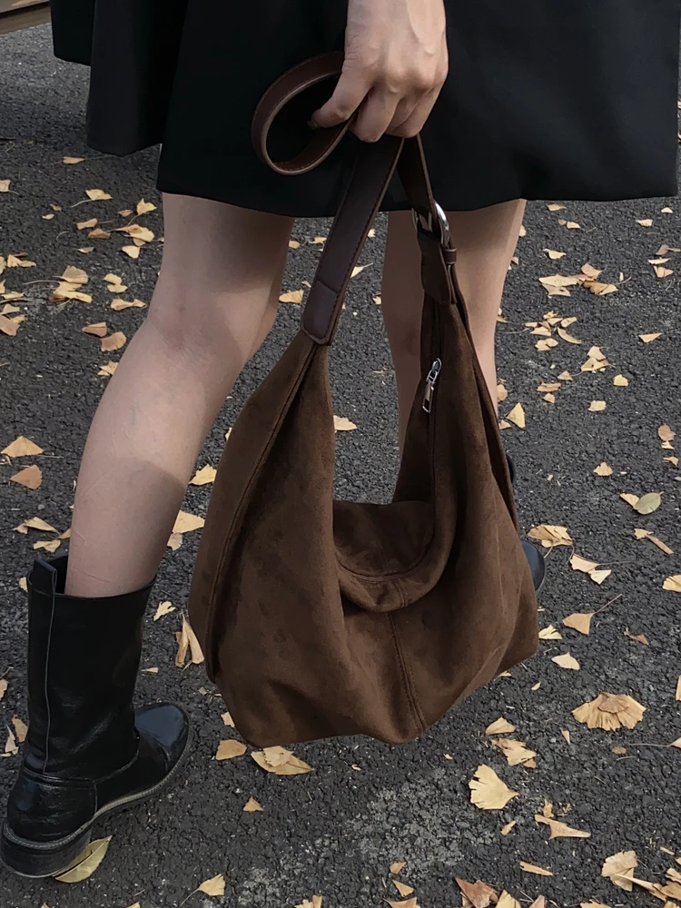 

Повседневная корейская замшевая сумка-тоут, пригородная сумка на одно плечо, универсальная сумка Lazy Sle, осенне-зимняя высококачественная сумка