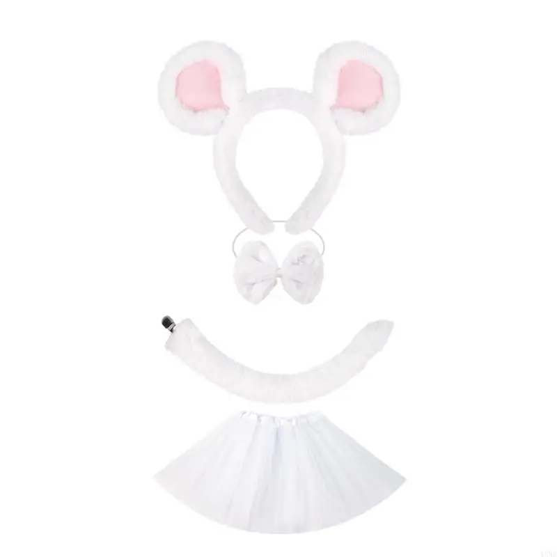 Y3ne 1/3/4pcs Maus Kostümzubehör Set Halloween Dressing Kostüm Maus Ohren Stirnband Schwanztutu für Kinder Mädchen