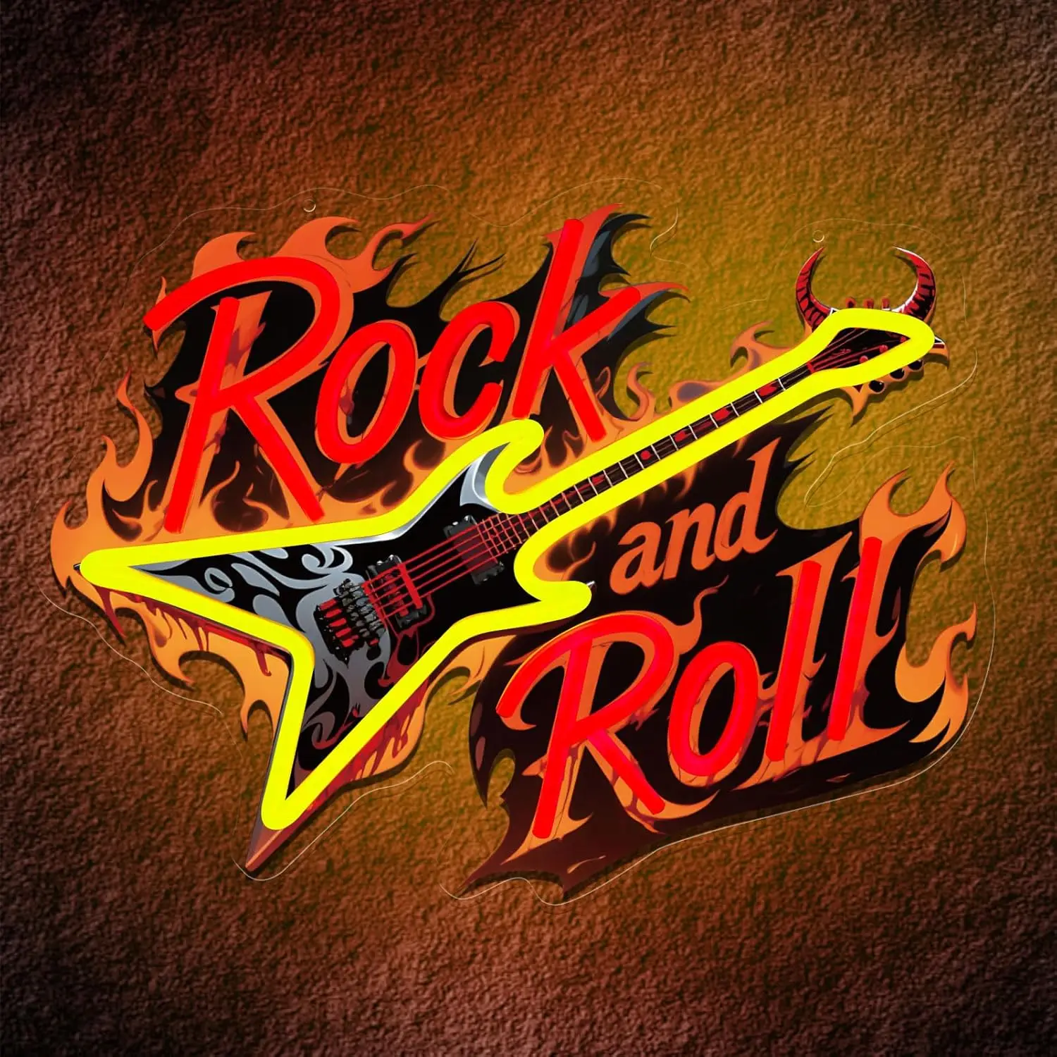 Guitar Rock Roll Neon Sign Music Neon Light Dimmable LED for Bar Live Vocal Recital Concert Classroom Man Cave Wall Decor Gift