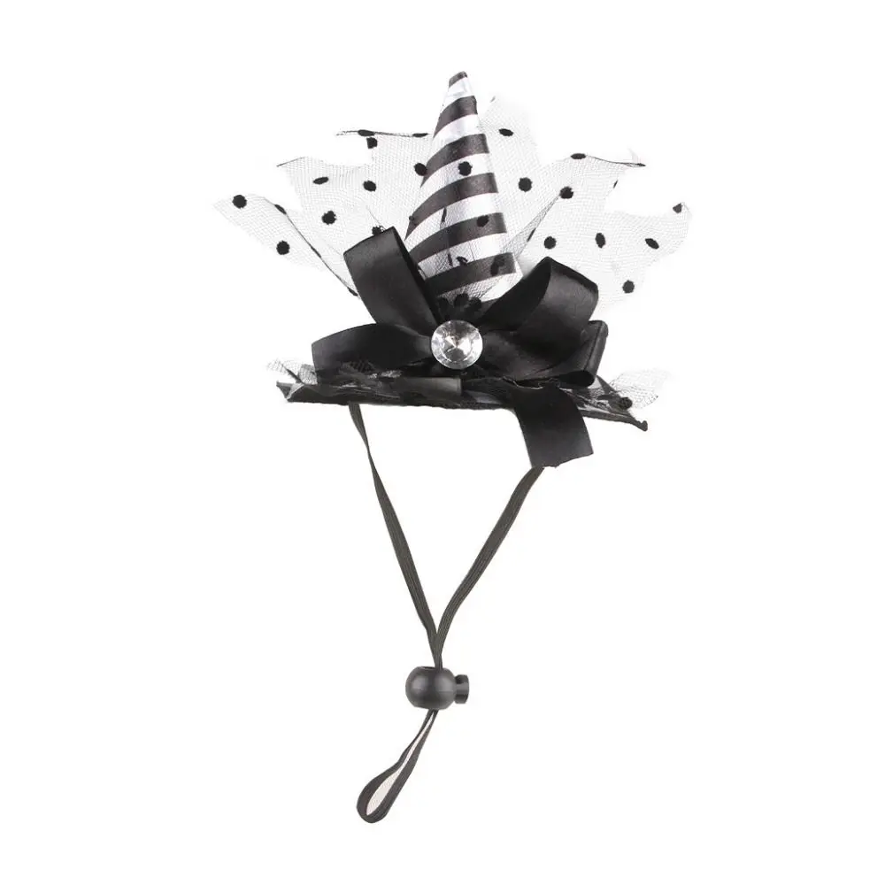 

Halloween Pet Top Hat Decorative Pet Witch Hat Adjustable Lace Cat Cosplay Hat Stripe Dog Bat Hat for Halloween