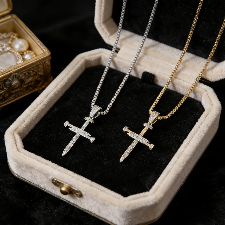 VANAXIN Fashionable Cross Pendant for Women Men Bling Cubic Zirconia Necklace Ladies Men\'s  Jewelry Gift